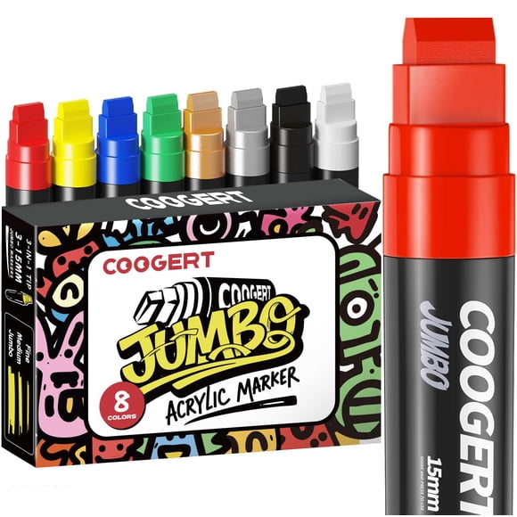 Marcadores acrílicos jumbo Coogert de 15 mm, 8 colores