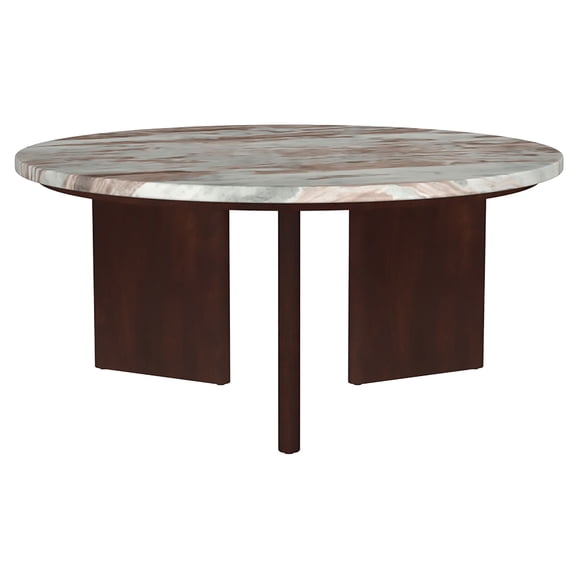 Coaster Jenna 35-Inch Round Marble Top Cocktail Coffee Table, Brown