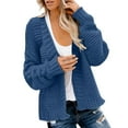 thumbnail image 1 of Ladies Winter Fashion Coat Cable Knitted Warm Outer Coat Mid Length Trench Coat Crew Neck Knitwear Solid Color Overcoat Long Sleeve Open Front Cardigan, 1 of 7