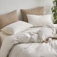 thumbnail image 4 of MooMee Striped Pillowcases 100% Washed Cotton Linen Like Textured Envelope Closure Set of 2 (White& Tannish Linen Grey Wide Stripes, King), 4 of 5