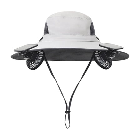 Solar Fan Hat for Men Women Outdoor Cooling Sun Hat with USB Rechargeable Battery Wide Brim Hat with Neck Cover for Hiking Fishing Gardening Summer Sun Protection(30#Gray)