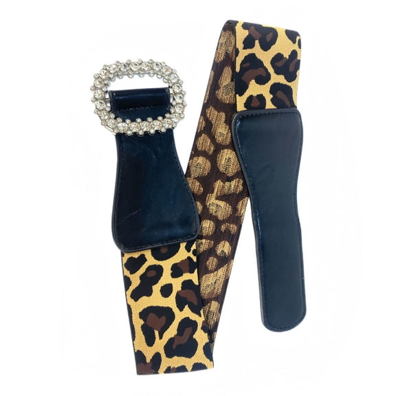 RUISINERY Women Elastic Waist Belt Sequins Glitters Corset Stretchy Band Leopards Belt Elegant Waist Accessory