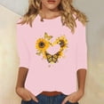 thumbnail image 2 of Tnhcen Chemises à Manches 3/4 pour Femmes avec Imprimé Floral d'Automne et Col Rond - Basiques Décontractés Grande Taille P-3TG, 2 of 4