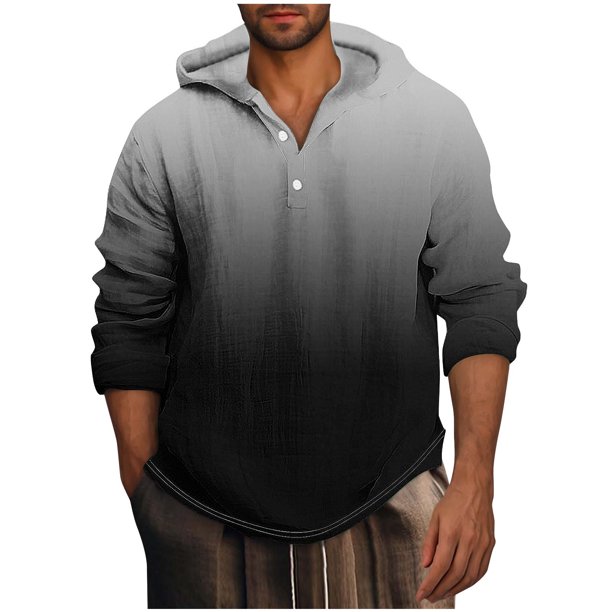 Blusa de manga larga con capucha para hombre, estilo informal, con botones, estampado degradado, de poliéster