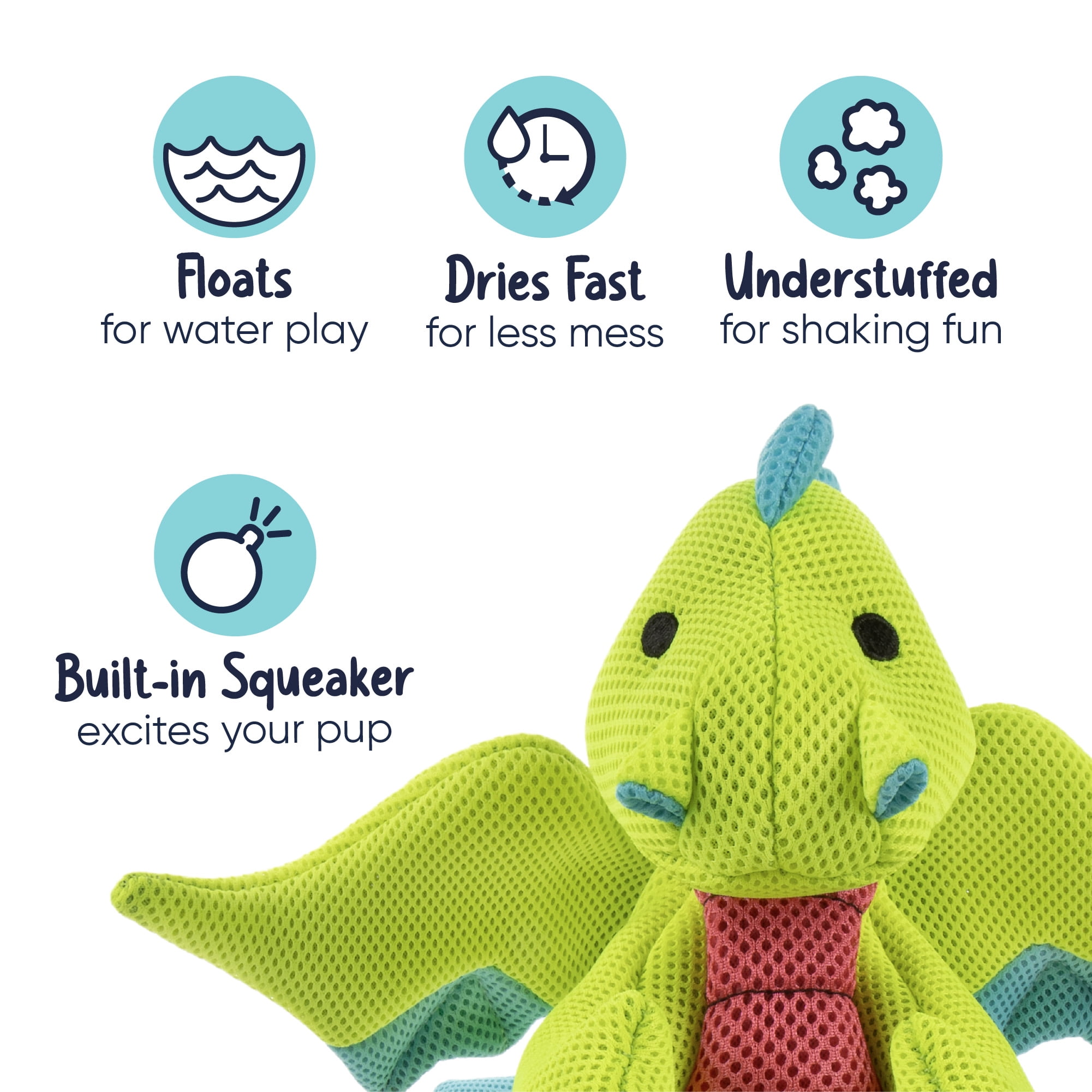 goDog Dragons Double Chew Guard Squeaky Plush Dog Toy, Green, Small