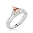 thumbnail image 3 of Dazzling Minimalist 1.75 Carat Pear Cut Affordable Ring, Morganite And Diamond Moissanite Engagement Ring, Unique Wedding Ring, One Matching Band in 10k Solid White Gold, Gift For Her, Bridal Set, 3 of 3