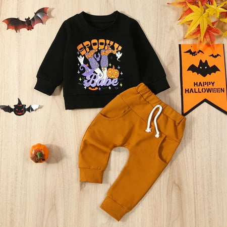 

Yiwula Toddler Boys Winter Long Sleeve Cartoon Pumpkins Prints Tops Pants 2PCS Outfits Clothes Set