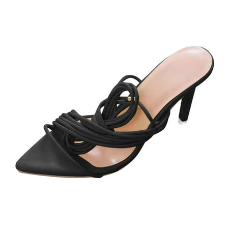 

Fashion Women‘s Breathable Lace Up Shoes High Heels Casual Sandals Pu Black sandals for Women