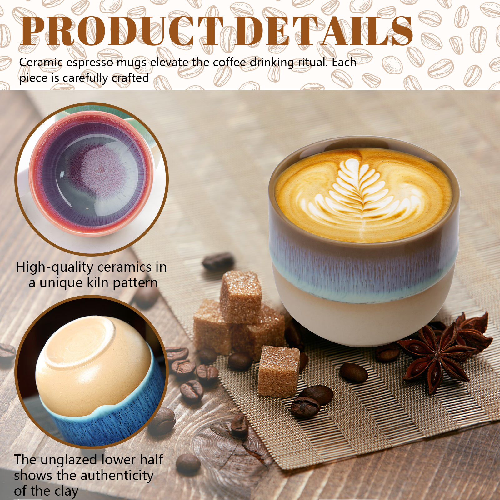 4 Pieces Handleless Porcelain Espresso Cups Set, 5 Oz Porcelain Espresso Mugs, Semi-Glaze Clay Demitasse Coffee Cups for Home Office Mocha Tea Machine (2.3" x 2.7", Colorful)