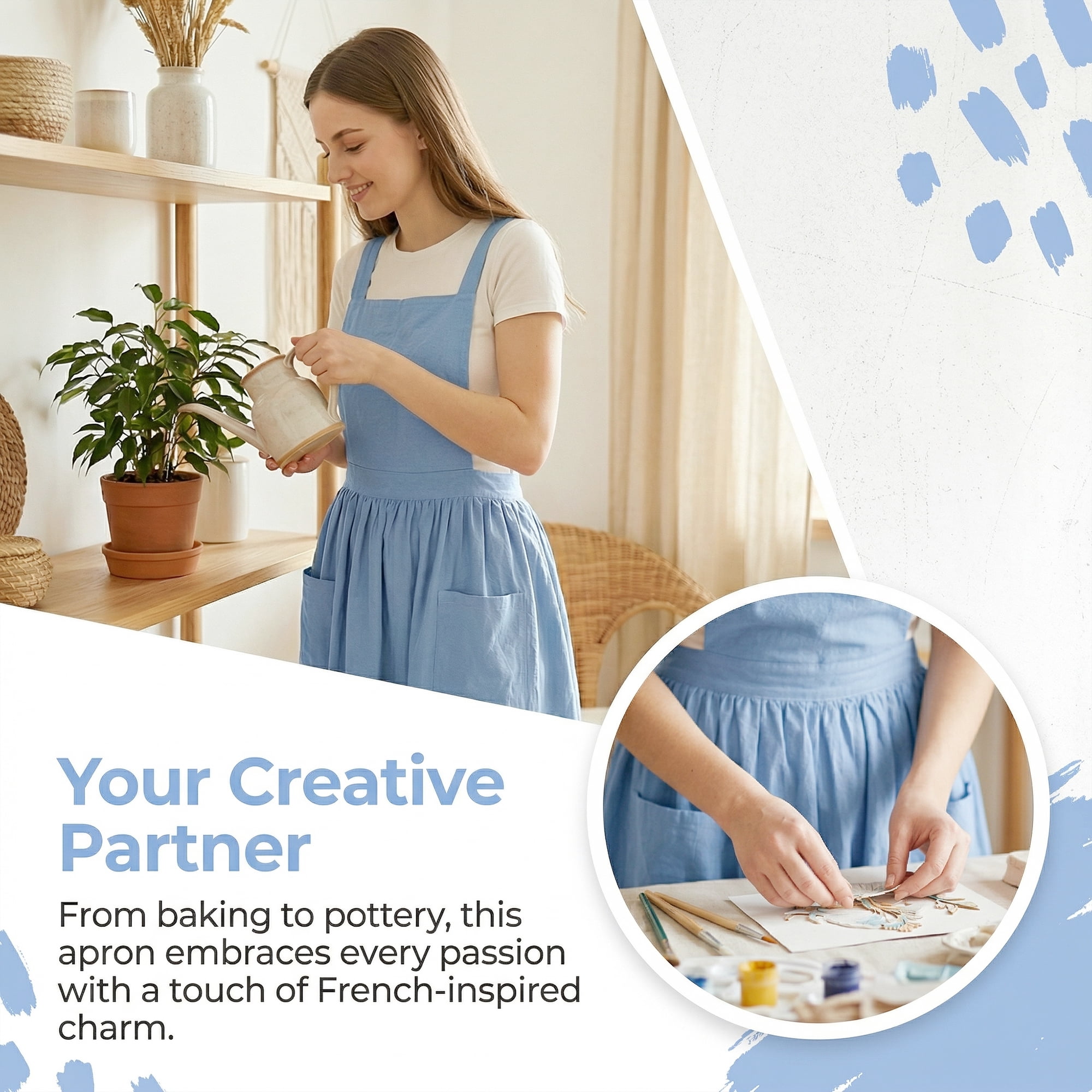 Unique Bargains Women's Kitchen Apron Long Waist Cooking Apron 37.4x50.4in Royal Blue