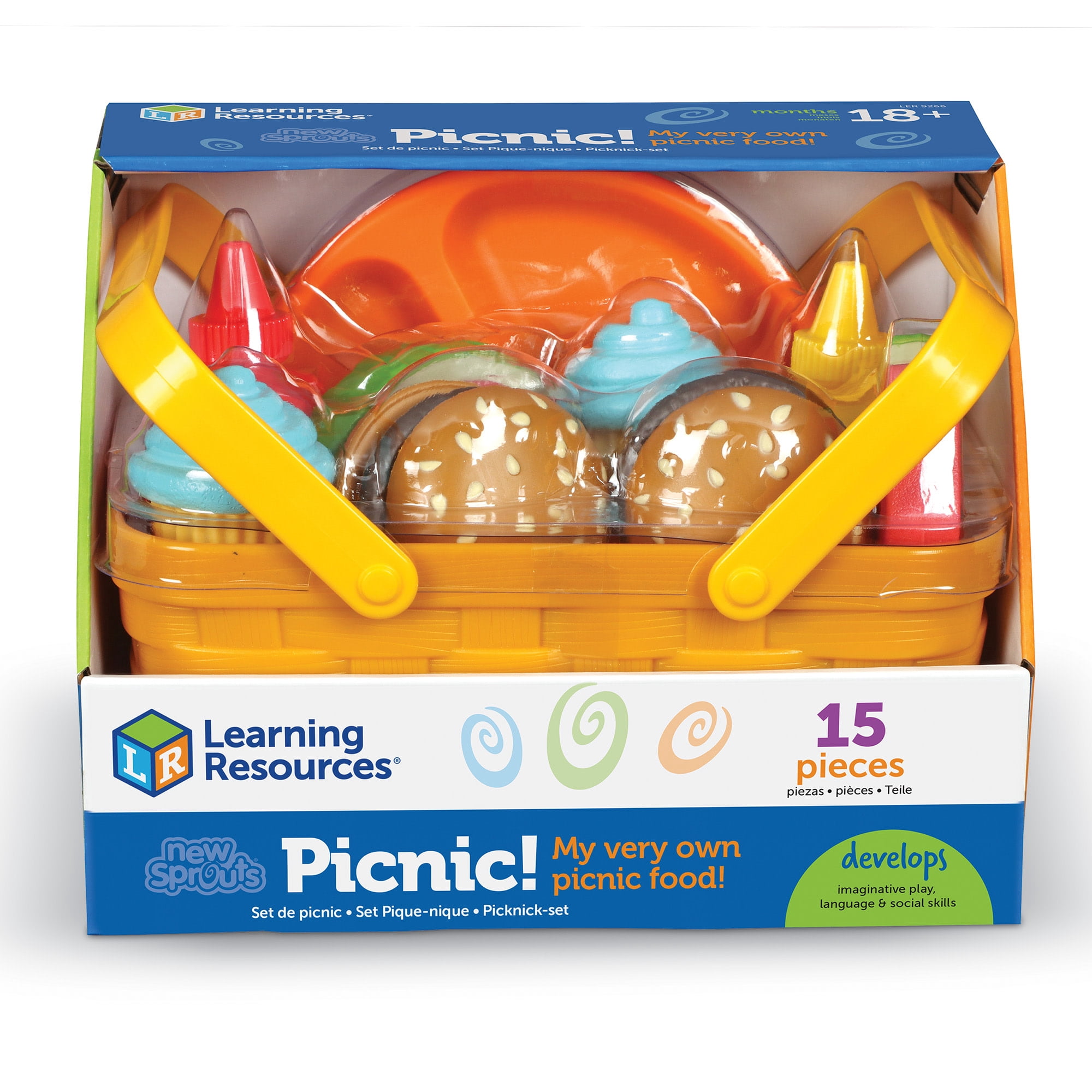 Learning Resources New Sprouts Picnic Set Pretend Play Food for Toddlers, Kitchen Play Toys for Kids Ages 18 Months and Up