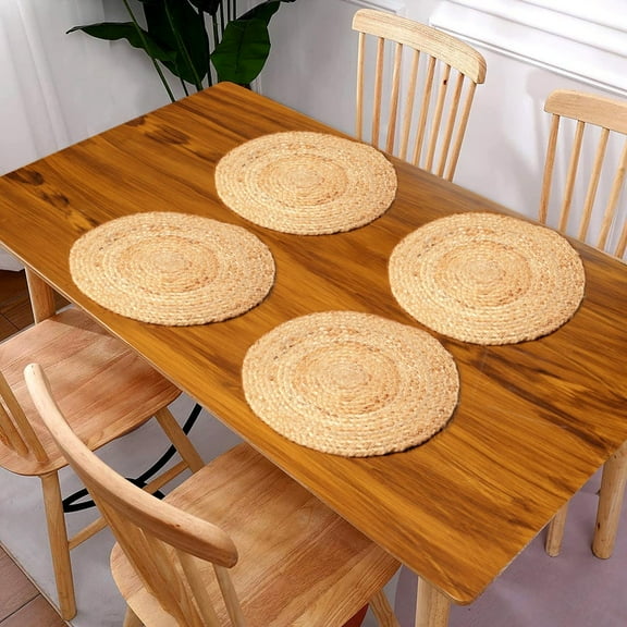 Set of 4 Natural Beige Color 15-Inch Round Jute Placemats for Home Everyday Use