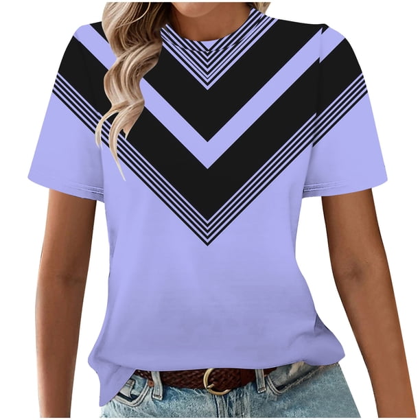 Tops Cortos para Mujeres Casual de Moda Impreso Cuello Redondo, Camiseta de Manga Corta para el Uso Diario, Fiesta Y Cómodo