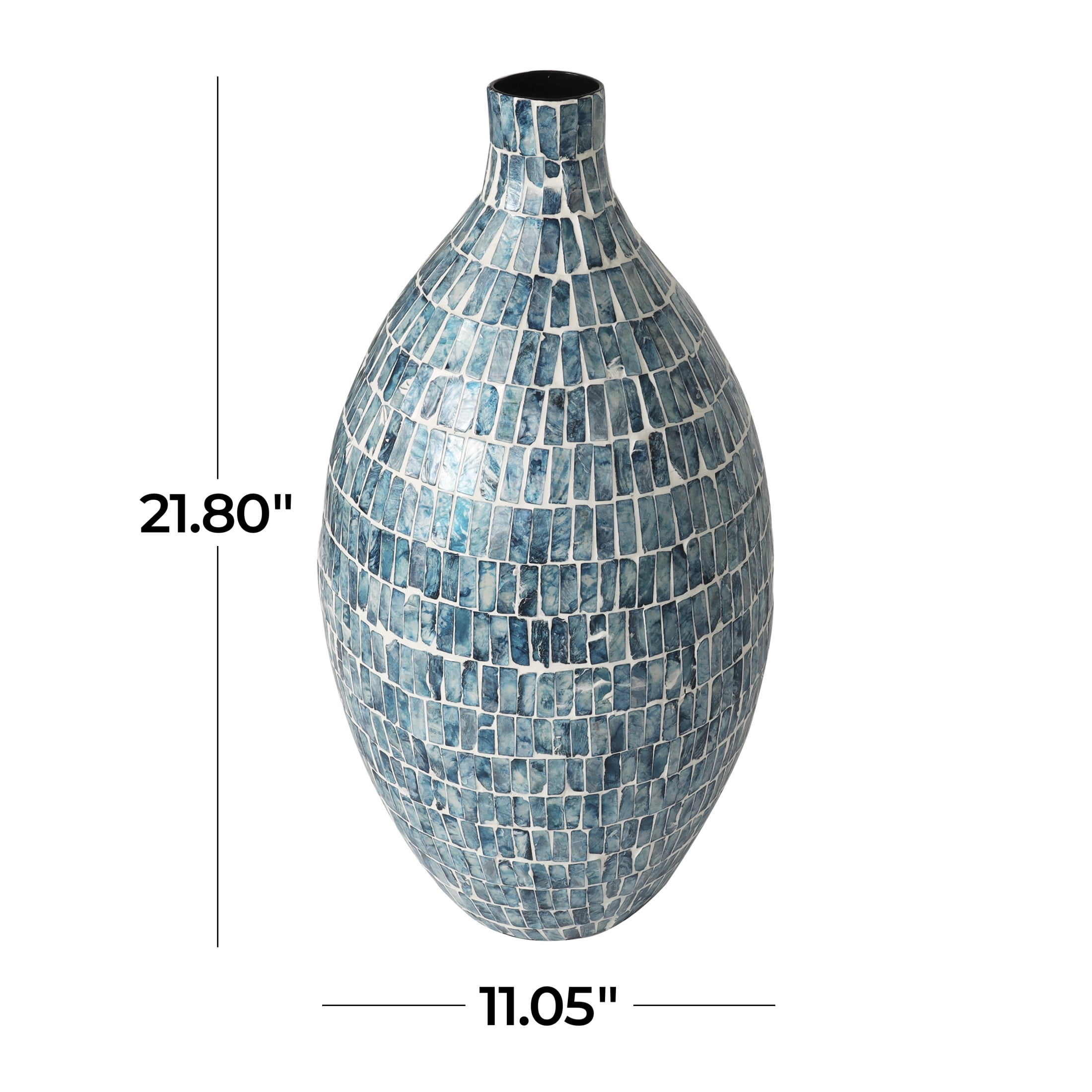 DecMode 22" Handmade Mosaic Inspired Blue Mother of Pearl Shell Vase