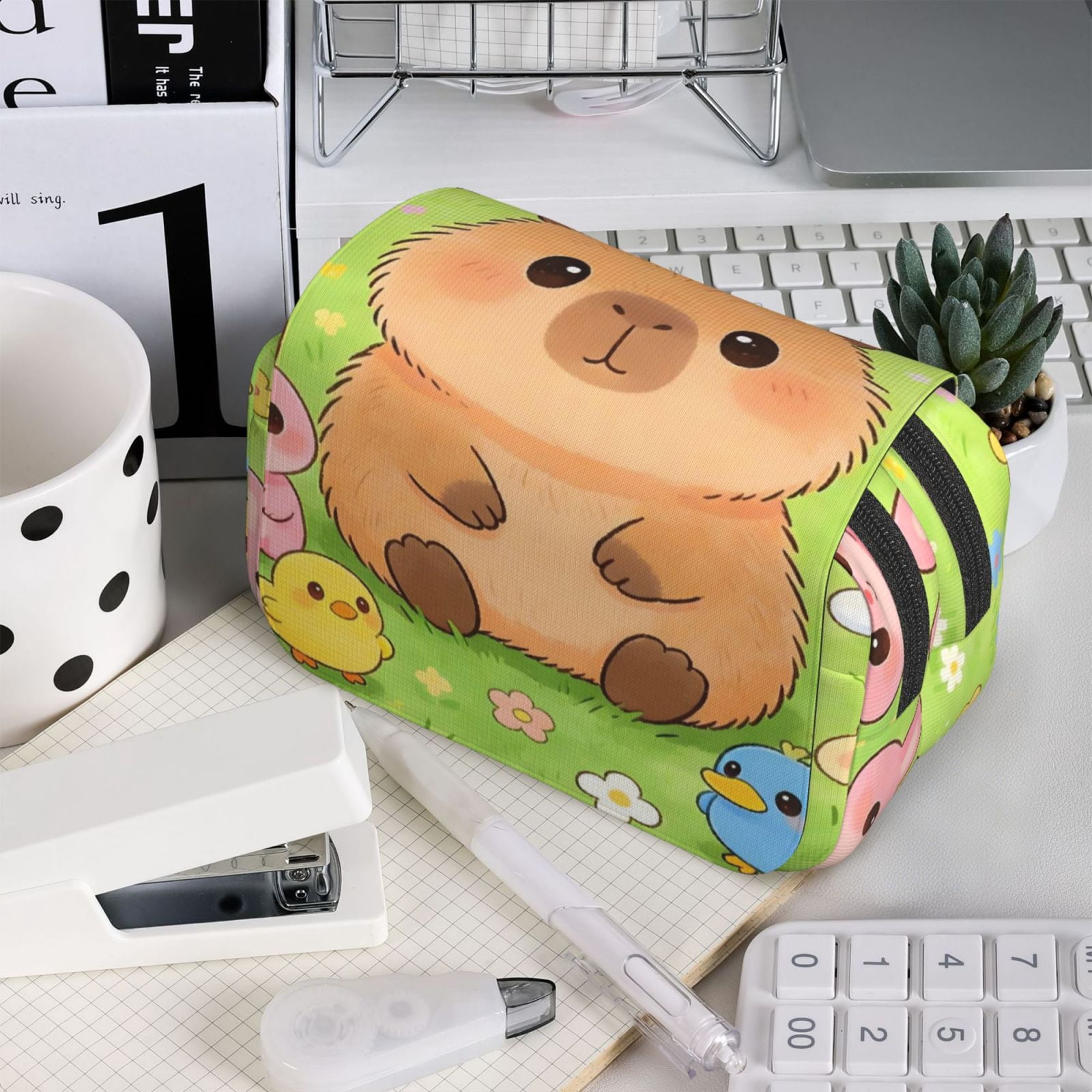 Large-Capacity Flip-Top Double-Layer Pencil Case, Multi-Functional Pocket Pen Case, Durable Stationery Organizer Capybara Flower Rabbit Chick