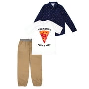 Wanna Pizza Me Tee, Long Sleeve Shirt and Jogger 3 Piece Set (Little Boy & Big Boy)