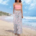 thumbnail image 6 of WTOBBY Women's Summer Boho Palazzo Wide Leg Pants with Floral Printing High Waist Elastic Drawstring and Functional Pockets for Casual Comfort ,Wine XL, 6 of 7