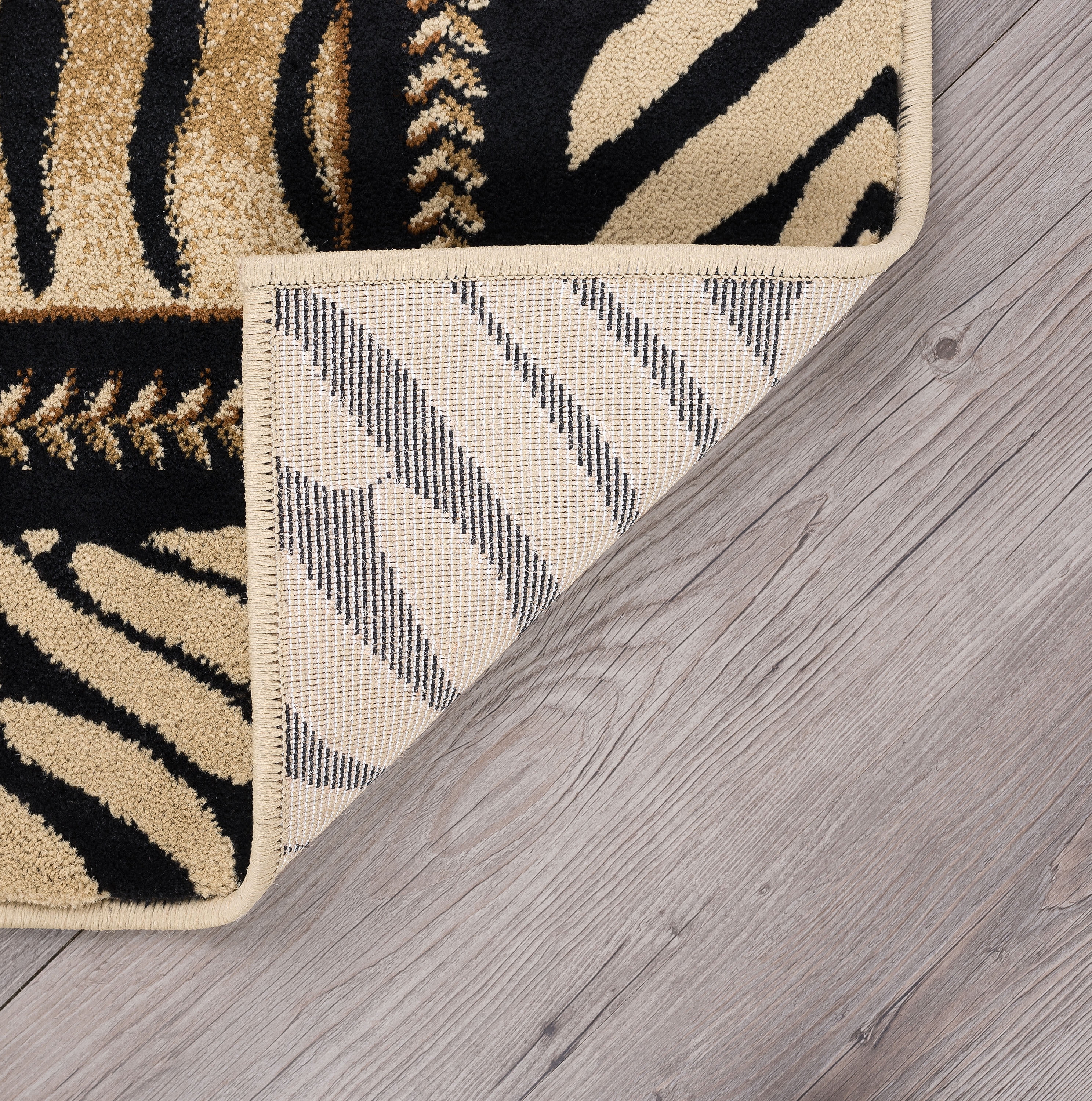 Festival Contemporary 5' x 7' Beige and Black Polypropylene Indoor Area Rug
