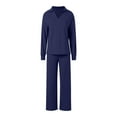 thumbnail image 3 of Womens Fashion Two Piece Suit - Padded V Neck Top & Trousers, Solid Color Casual Outfit for Autumn/Winter, 3 of 6