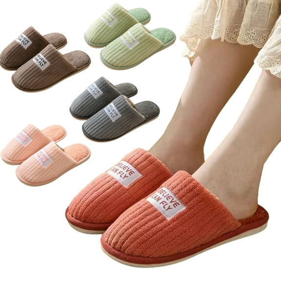 Esaierr Mens Womens Fuzzy Warm Slippers Couple Indoor Outdoor House Shoes Winter Thick Bottom Slippers Size 5-8.5