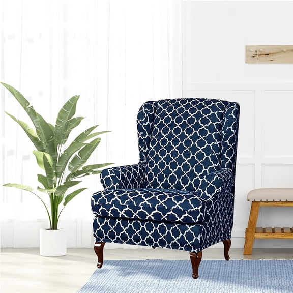 Wingback Chair Slipcover 2 Piece Chair Cover Spandex Wing Chair Slipcovers Wingback Armchair Covers with Elastic Bottom for Living Room