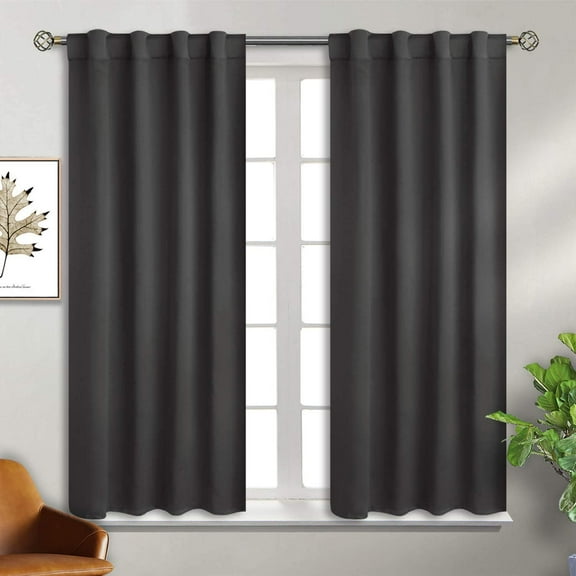 FYSGDF-Dark Grey Window Curtains for Bedroom - 38 x 45 Inch Thermal Rod Pocket and Back Tab Blackout Curtains for Kitchen/Window/Living Room, 2 Panels