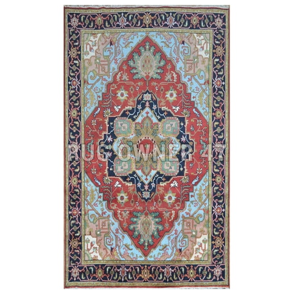 Traditional One-of-kind Handmade Serapi Area Rug 9X12 Rust, Black, M Blue, Green, Camel, Peach, Beige, Hand-Knotted Wool Area Rug