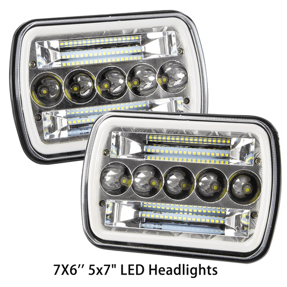 7x6" 5x7 LED Headlights For Nissan D21 Pickup 1986-1994 High/Low Beam DRL Turn Signal 2pcs