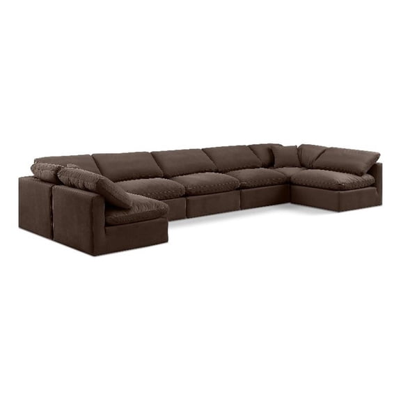 Meridian Furniture Indulge 234" Velvet U-Shaped Modular Sectional in Brown