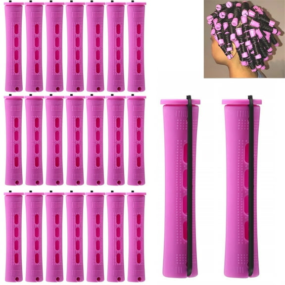 Scheam 40 Pcs Plastic Perm Rods Purple Cold Wave Rods 0.75 Inch Portable Hair Curler Clips Non Slip Heatless Perming Rods DIY Hairdressing Tools for Women Girls Long Short Hair