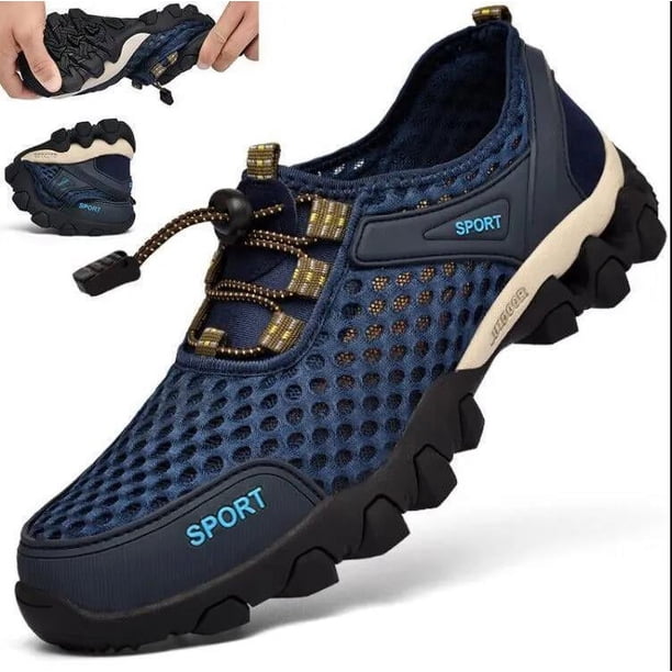 Zapatos de malla para hombre, zapatos de verano transpirables para vadear, zapatos deportivos casuales para correr a la moda para hombre, zapatos de tela de malla coreana para montañismo