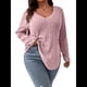 thumbnail image 3 of Suéter Informal de Punto con Cuello en V y Larga para Mujer, Talla Grande Rosa XXL, 3 of 8