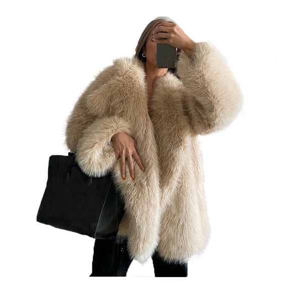 Shaggy Overcoat Outerwear Beige Faux Fur Warm Coat Women's Fashion Puffy Fur Jacket Sweater