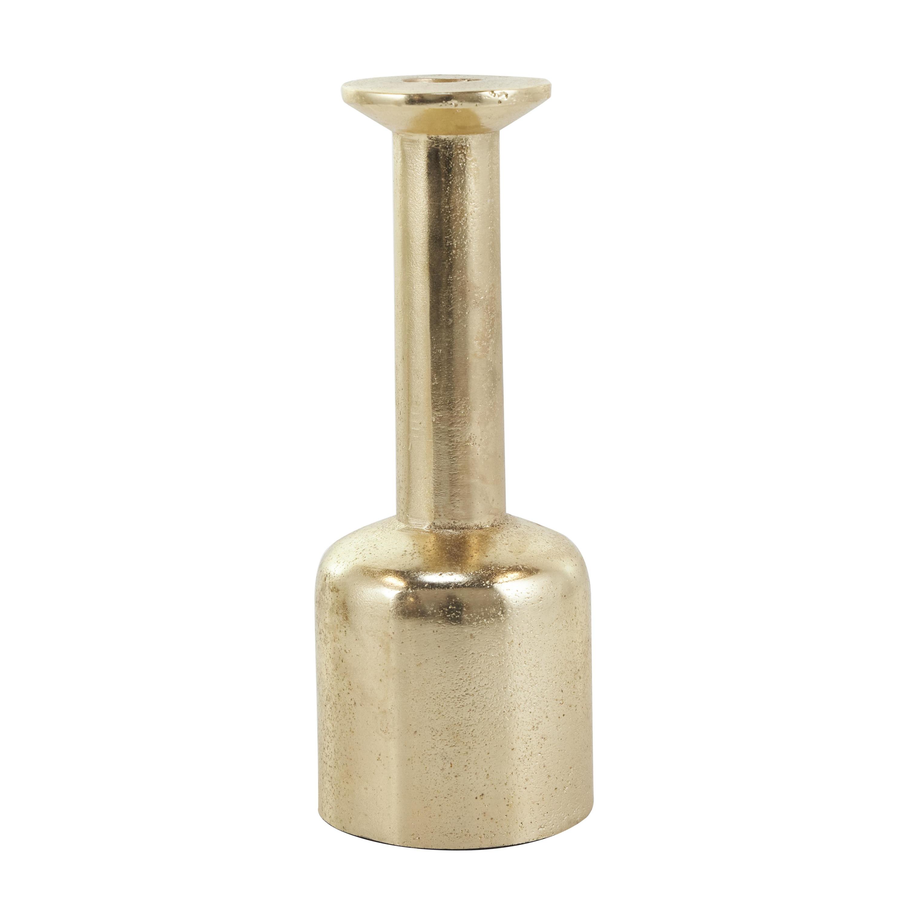 DecMode 2 Candle Gold Aluminum Metal Candle Holder with Rounded Bases, Set of 2