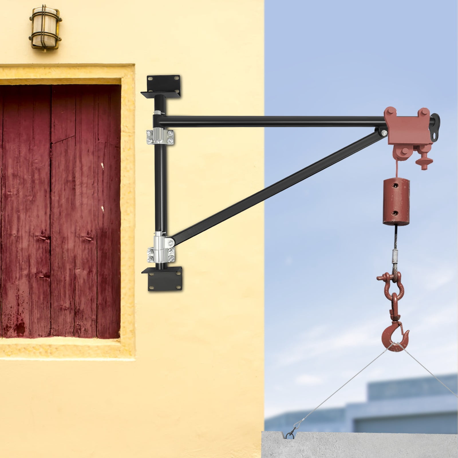 200kg/441lbs Load-bearing Wall-mounted Crane Bracket - Alloy Steel Baking Paint 180° Swivel for Industrial & Household Heavy Lifting
