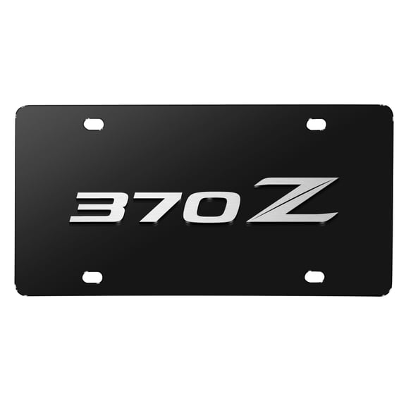 Nissan 370Z 3D Silver Brush Metal Look Logo Black Stainless Steel License Plate