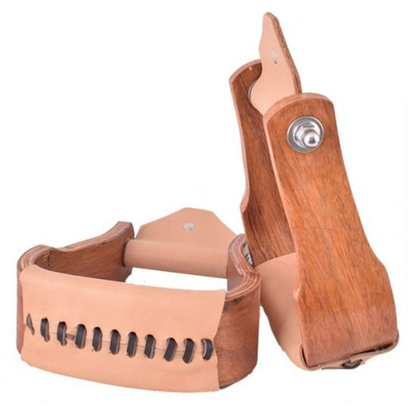 Showman Curved Teakwood Stirrups w/ Leather Tread