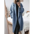 thumbnail image 4 of Women'S Winter Double Breasted Wool Coat Long Sleeve Notched Lapel Long Trench Coat Aqua Blue XXL, 4 of 5