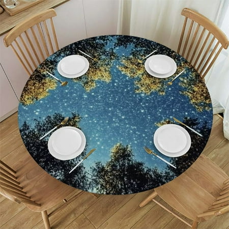 

Autua Stars Sky Trees Round Tablecloth 100% Polyester Fabric Outdoor Fitted Waterproof Resistant Fabric 31 -35