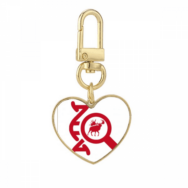 Zoom genético de alce Llavero de metal en forma de corazón dorado