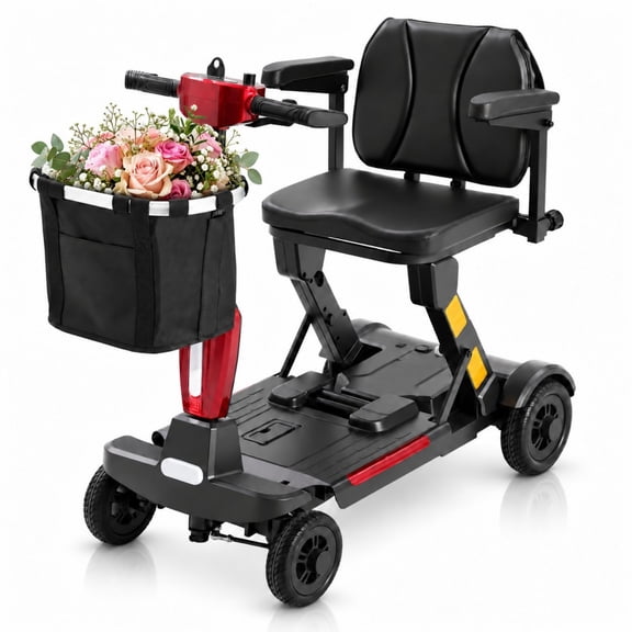 Ecomobi Lightweight Mobility Scooter for Adults & Seniors, Cruise & Airline Approved, Foldable Portable Electric Scooter, 15-Mile Range, Removable Lithium Battery, 300 lb Capacity,Red