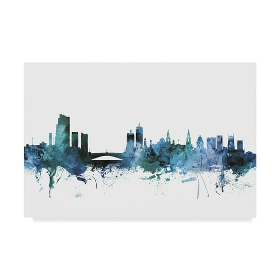 Trademark Fine Art 'Leeds England Blue Teal Skyline' Canvas Art by Michael Tompsett