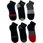 Fila Men's 6-Pack Color Block Stripes Half Cushion Quarter Socks Black