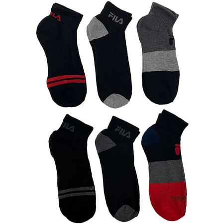 Fila Men's 6-Pack Color Block Stripes Half Cushion Quarter Socks Black