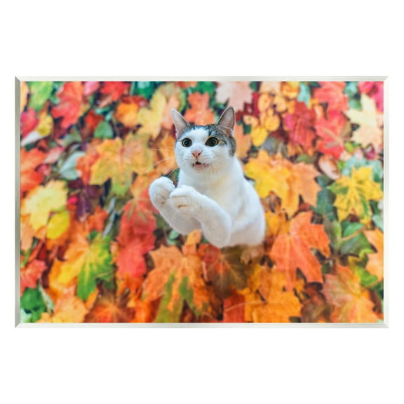 Stupell Industries Cat in Autumn Leaf Pile Animals & Insects Photography Unframed Art Print Wall Art, 15 x 10