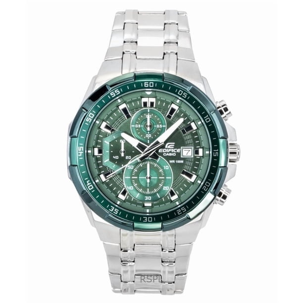 Casio Reloj Edifice Analógico Estándar con Cronógrafo de Acero Inoxidable y Esfera Verde de Cuarzo EFR-539DE-3AV para Hombre con Autonomía de 100 M
