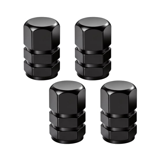 4 Pack Black Hexagon Aluminum Tire Valve Stem Caps, Universal Dustproof Wheel Valve Covers Accessories for Car, SUV, Bicycle and Motorcycle