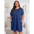 thumbnail image 4 of FEREMO Plus Size Nightgowns for Women Short Sleeve Sleepshirt Knee Length Sleepwear with Pockets, 4 of 7