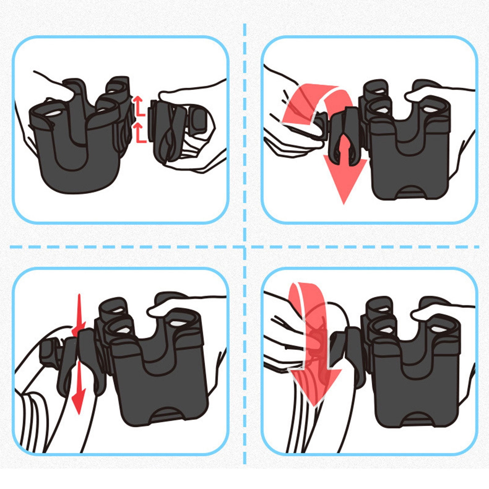 Double Cup Holder with Cellphone Holder Water Bottle Organiser for Wheelchair Walker Drink Beverage Holder