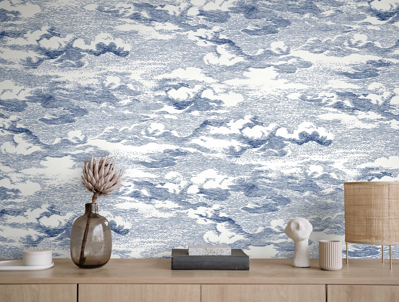 Harry & Grace Blue Clouds Peel And Stick Wallpaper - 20.5 ft. W x 18 ft. L Roll